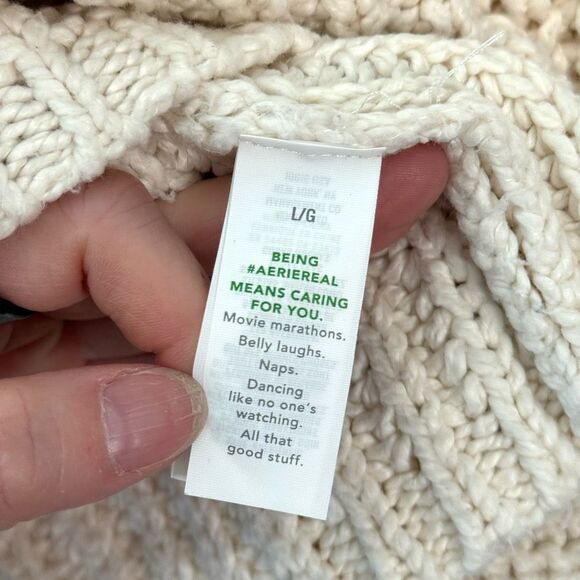 Aerie Ivory Knit Oversized Sweatshirt Size Large - Picture 4 of 8